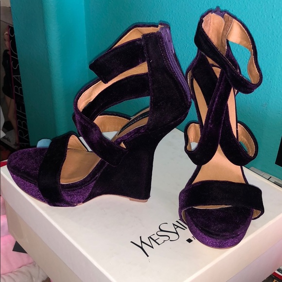 New purple velvet wedges high heels goth retro - Picture 4 of 8